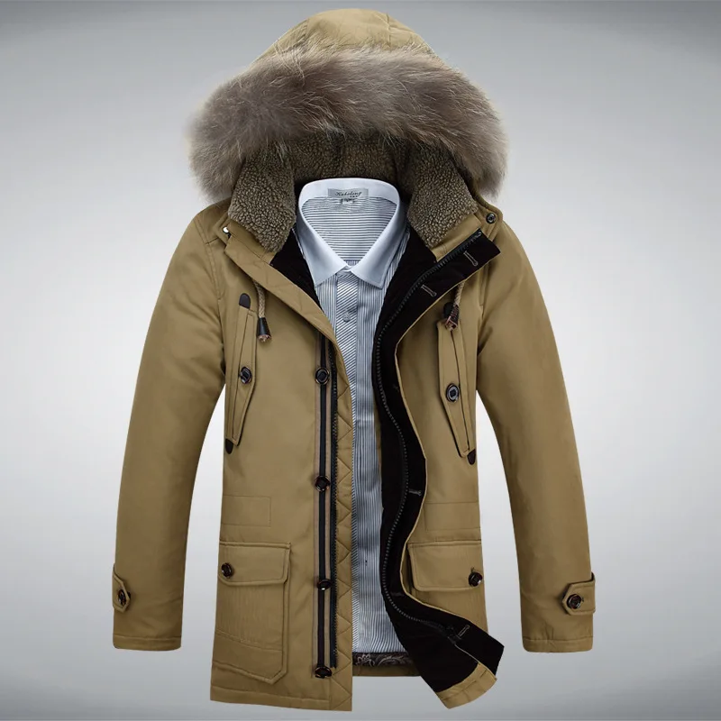 Зимняя мужская куртка, новинка, брендовая одежда, 90% белый утиный пух, мужская куртка, толстое теплое пальто с капюшоном, парка с меховым воротником, Лидер продаж