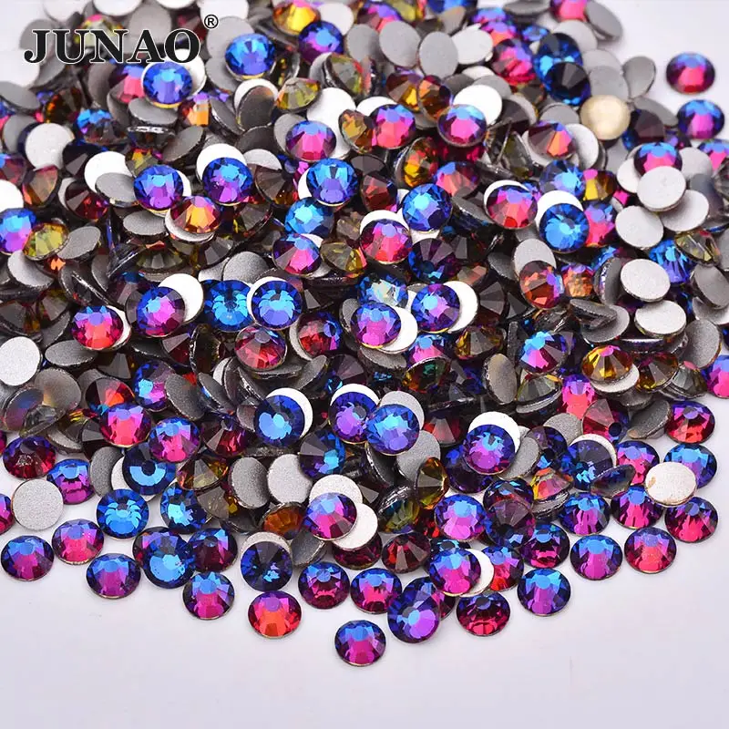 

JUNAO SS 6 8 10 12 16 20 Blue Flame Color Glass Crystals Nail Rhinestones Round Nail Art Decoration Stone Flatback Strass Beads