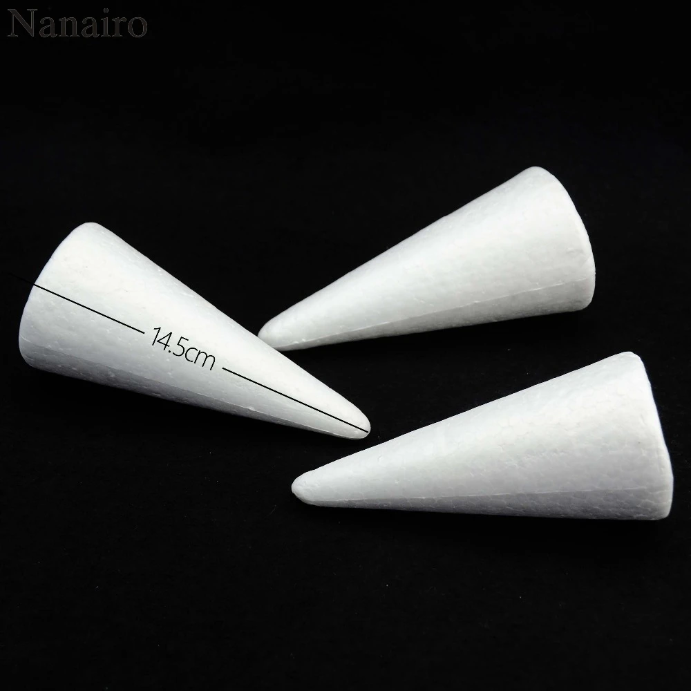 

Hot 10PCS/Lot 14.5CM Modelling Polystyrene Styrofoam Foam Ball White Cone For DIY Christmas Party Decoration Supplies Gifts
