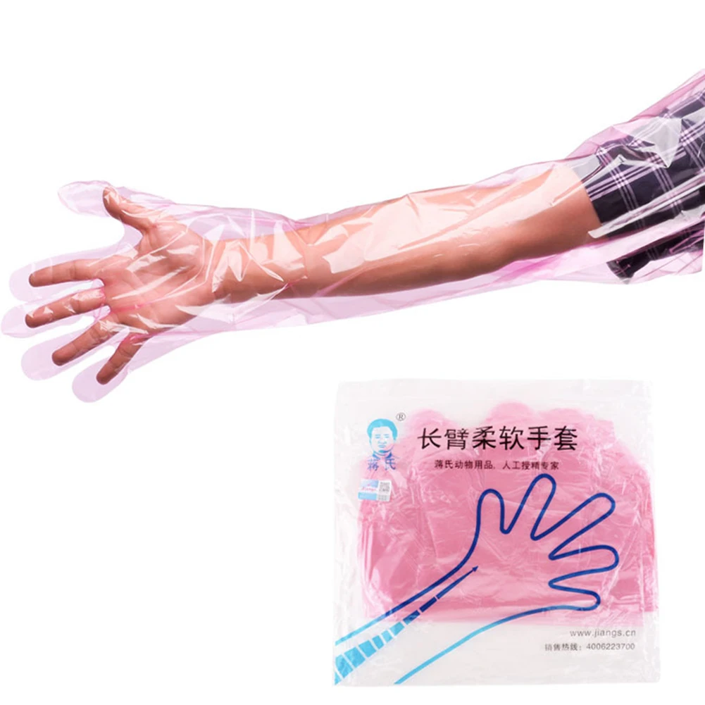 50 шт./пакет одноразовые длинный рукав перчатки мягкое плотное для ветеринарного осмотра HUG-предложения - Цвет: gloves