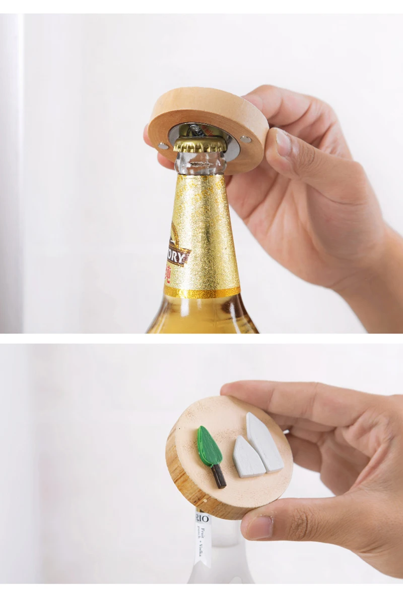 LIYIMENG Wooden Fridge Sticker Beer Bottle Openers Beverage Wrench Jar Openers For Dinner Party Bar Refrigerator Decorative MagnetB5