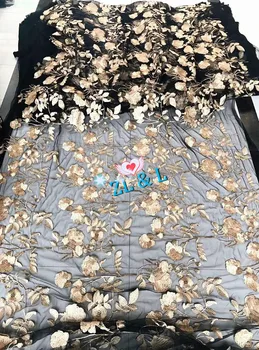 

Gold Rose Red Rose Mesh Embroidery Nigeria Lace Fabric African Tulle Lace ZLL-60201 Evening Gown Women's Apparel Fabric