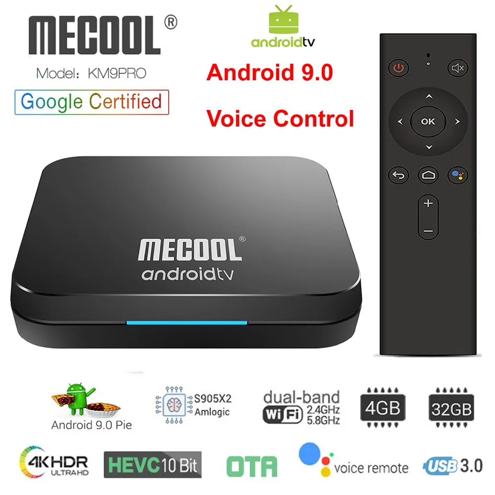 

Google Certified Android 9.0 Smart TV Box KM9 PRO Voice Remote Amlogic S905X2 LPDDR4 4GB 32GB BT4.0 3D 4K HDR 2.4G/5G Dual WIFI