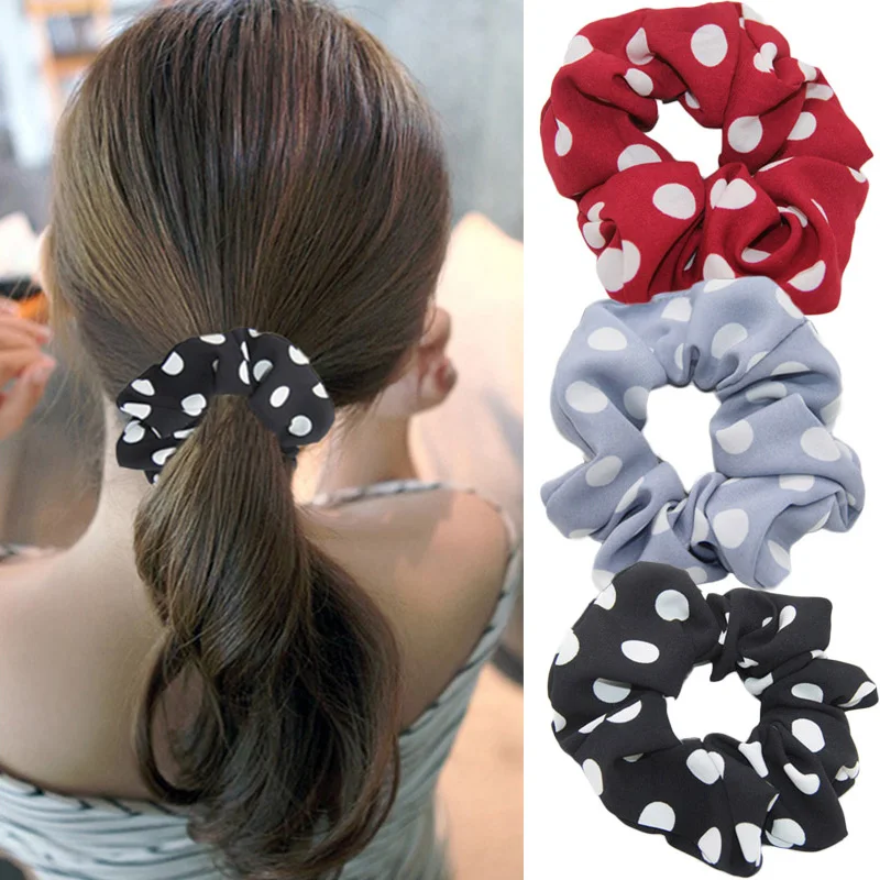 

Sale 1PC Elasticity Headband Scrunchie Women Girls High Elastic Band Big Dot Fabric Hair Ring Hair Accessories
