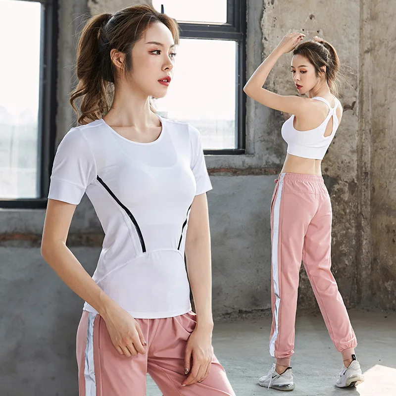 

3 Piece Yoga Set Solid Short Sleeve Breathable Gym Clothes Fitness Clothing Sport Suit Sport Wear For Women Gym Set Running Wear