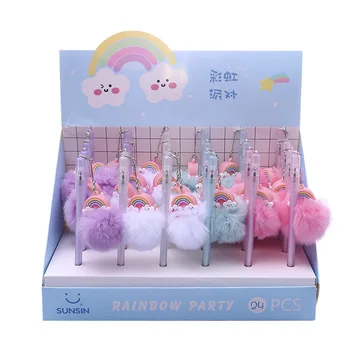 

Rainbow Party Ball Plush Pendant Gel Pen Ink Pen Promotional Gift Stationery School & Office Supply