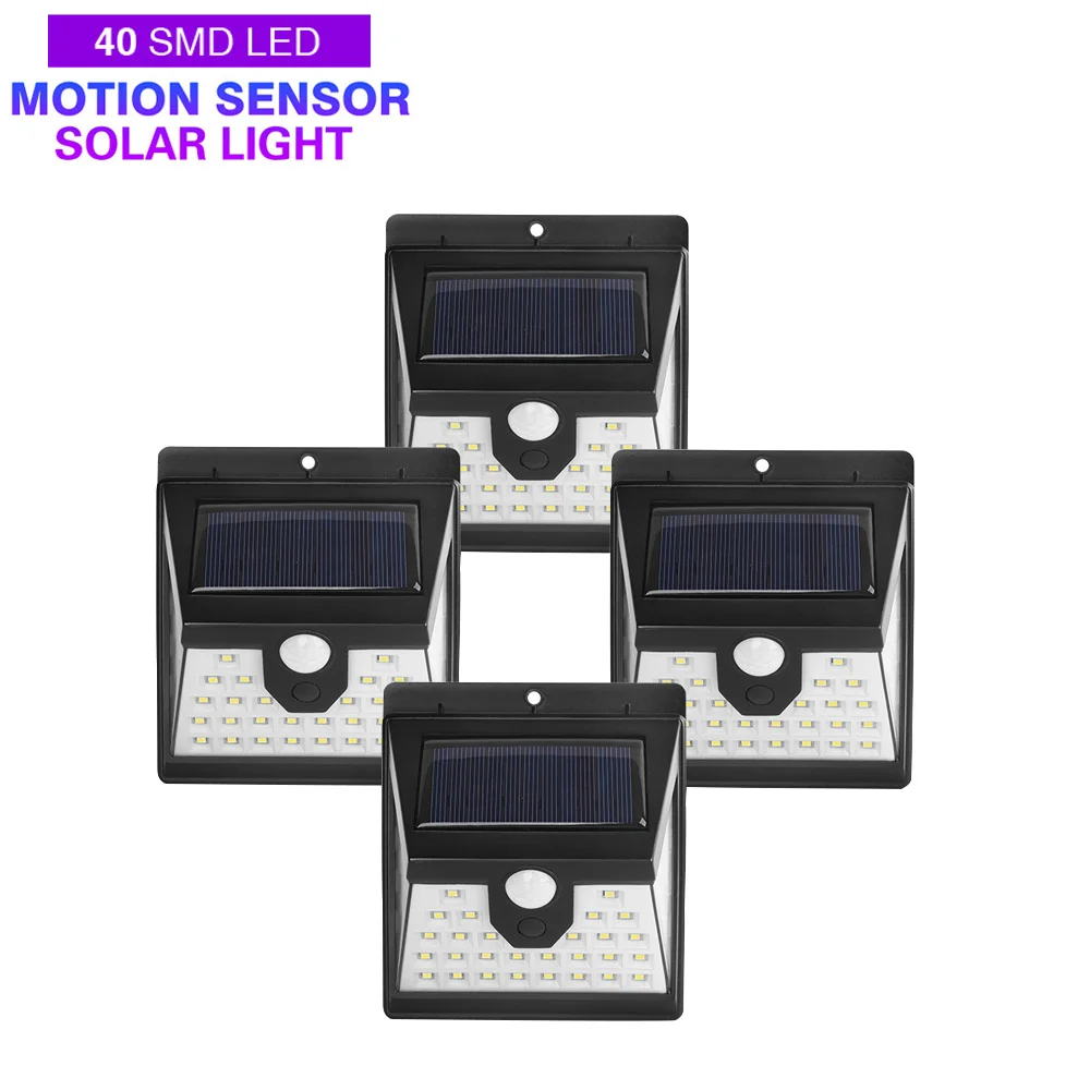 

40 LED Solar Powered Lamp Human Body Sensor 4pcs Solar Wall Light Outdoor Waterproof Energy Saving Landscape Garden Yard Lamps