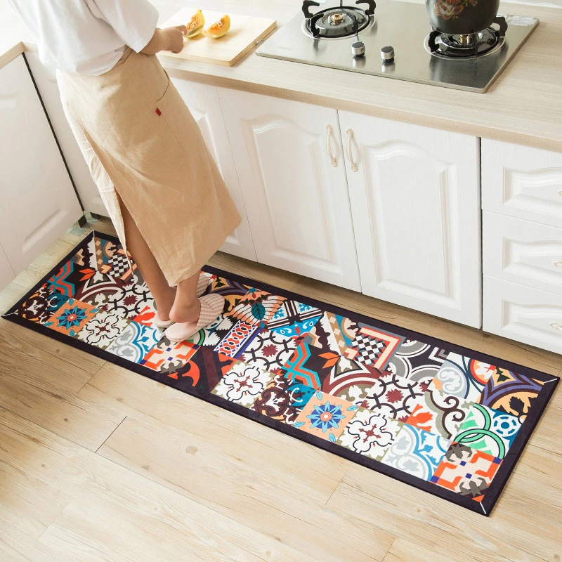 Alfombra de cocina alfombra de suelo alfombra de cocina alfombra de pasillo alfombra de suelo 260 x 50 cm aspecto de azulejos orientales lavable 