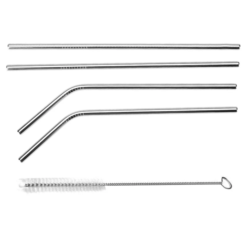 Reusable Bent Straight Stainless Steel Straws Cleaning Brush Cocktail Juice Soda Drinking Straws Metal Straws for 20Oz Rambler Tumblers Bar Accessories (5)