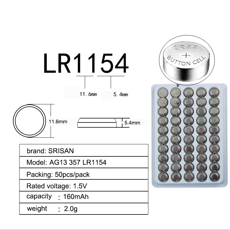 50 шт. lr44 AG13 357A A76 303 LR44 SR44SW SP76 L1154 RW82 RW42 1,5 V громкости Кнопка ячейки Батарея celular Тяговые батареи часы игрушки