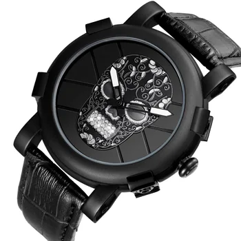 

SKONE Pirate Skeleton Skull Watch Men Unique Mens Watches Top Brand Luxury Waterproof Leather Strap Male Clock Relogio Masculino