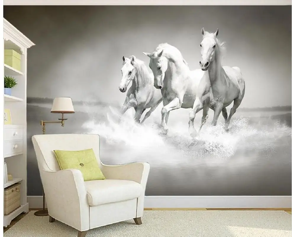 Пользовательские фото обои 3d Фреска 3d обои декоративная картина Белая лошадь бег гостиная 3d обои