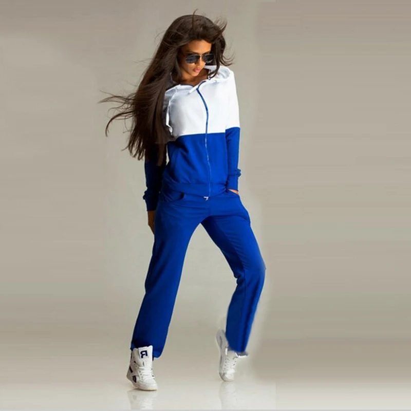 2018 Fashion Womens Zipper Tracksuit Hoodie Sweatshirt+Pants Casual Patchwork Hip Pop Sportsuit sportswear Suits For Women