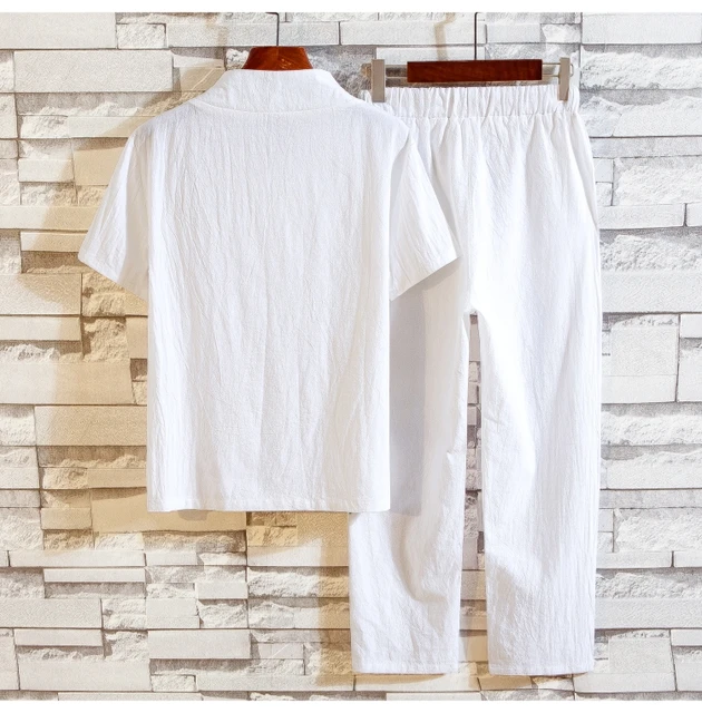 (Shirt + trousers) 2019 summer fashion men shirt Man Cotton and linen shirts Short sleeve men's casual shirts men size M to 5XL 20 O1CN01noN4Jd1eePa6kv5bO_!!678323896