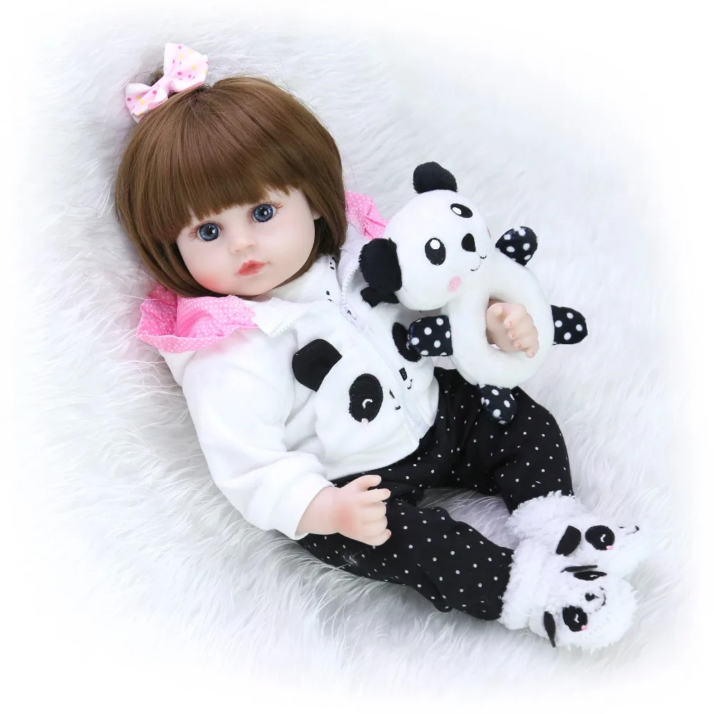 KEIUMI 18 ''новорожденный силиконовый Menina Reborn Baby Doll Милый Панда мультфильм Bebê день детей подарки с 3 шт. заколки для волос