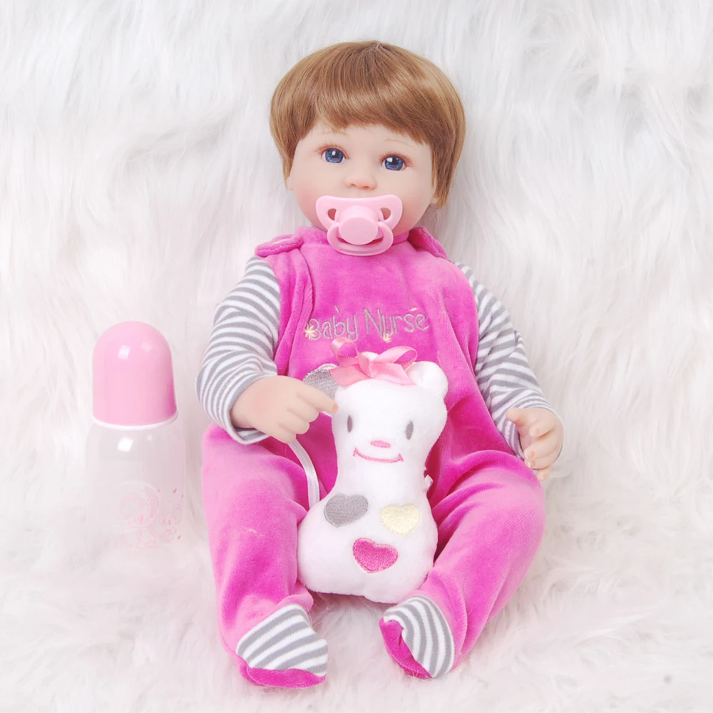 Soft Silicone Cloth Body Reborn Baby Doll with Wig Lifelike 17