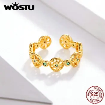 

WOSTU Original Design Golden Stars Ring 925 Sterling Silver Adjustable Size Rings For Women Wedding Party Luxury Jewelry FIR518