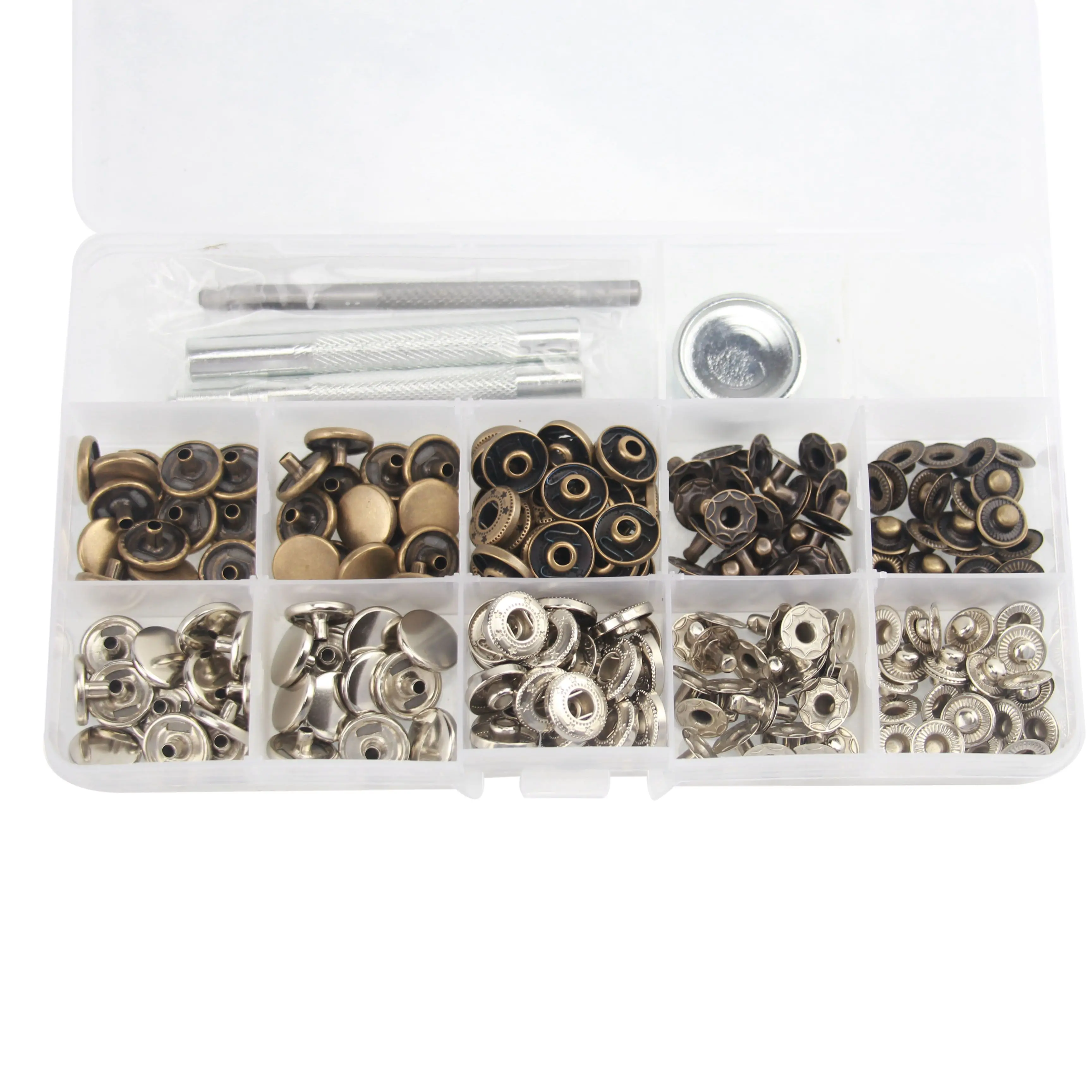 50x 12.5mm Bronze Silver Snap Button with Tool for Leather Goods Metal Snap Buttons Snaps Press