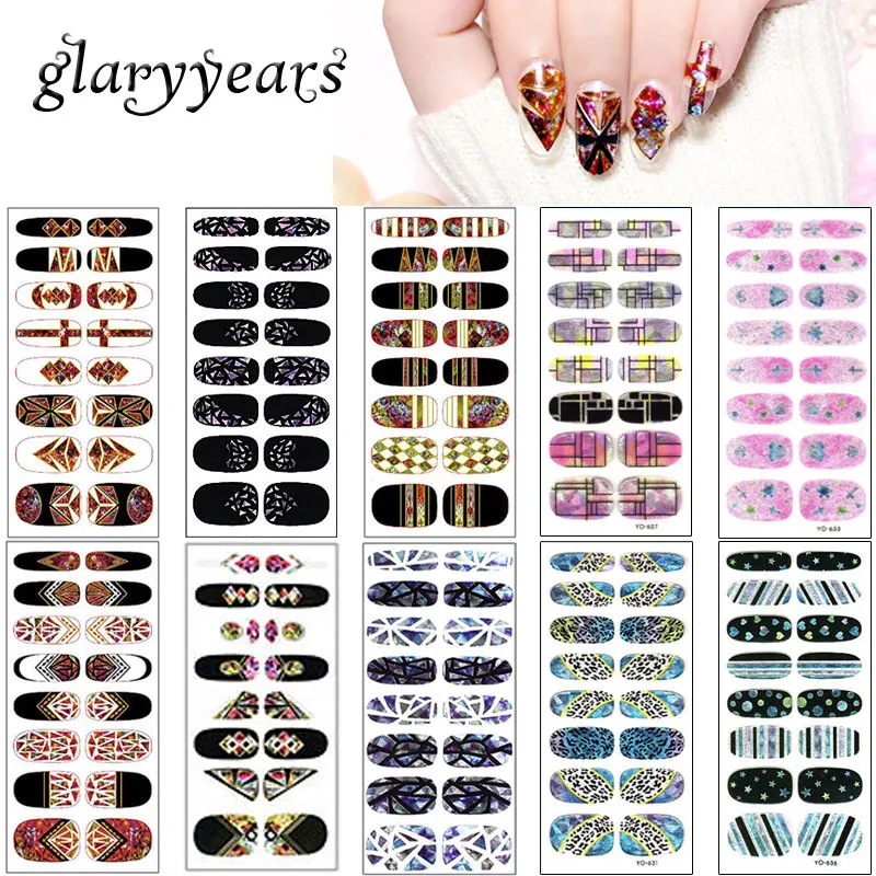 

glaryyears 10 Pieces/lot Transparent Rainbow Nail Art YO Sticker Self-Adhesive Broken Glass Pieces Nail Mirror Foil Wraps Decor