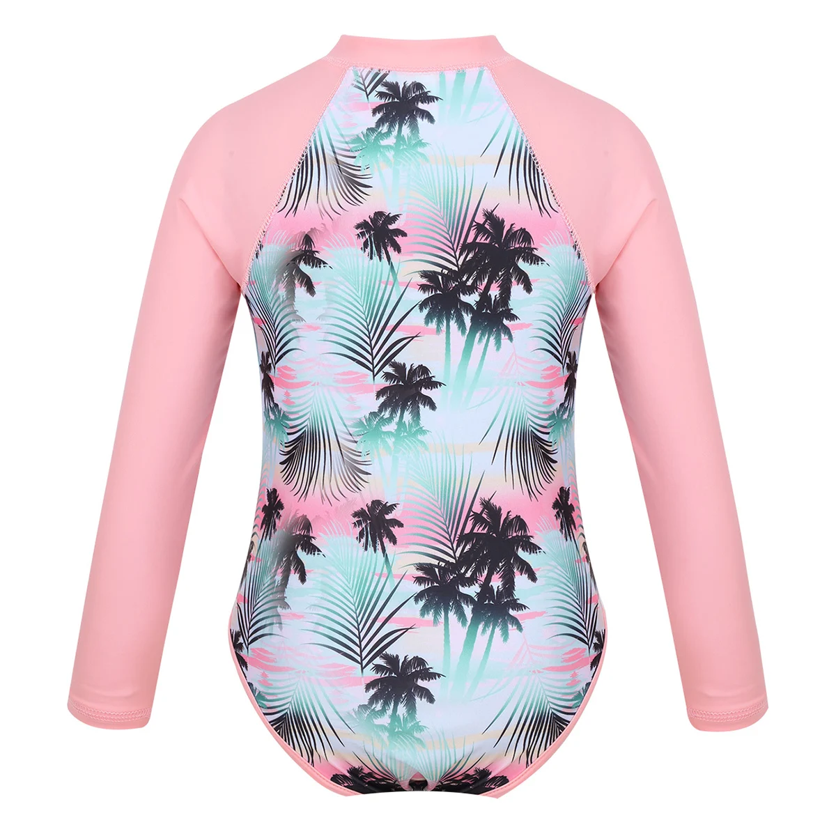 Günstig Sommer Kinder Kinder Mädchen einteiliges Badeanzug Lange Ärmeln Palm Gedruckt Reißverschluss Bademode Badeanzug Rash Guard Strand Tragen
