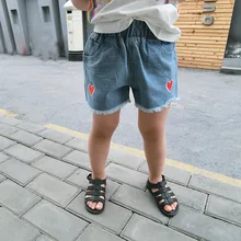 Детские повседневные короткие штаны джинсовые шорты с вышивкой «Love» для маленьких девочек штаны для девочек красивые джинсы для детей, штаны для девочек от 3 до 8 лет