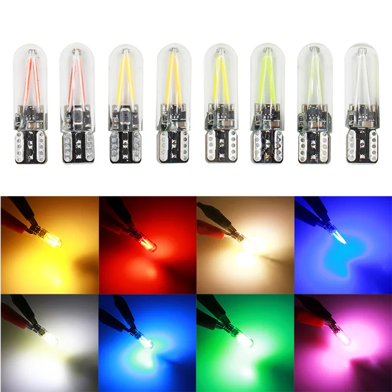 

MON-SU 1pcs T10 Led Filament Light White Red Yellow Auto Reading Dome Bulb Lamp Glass 194 168 12v DC car-styling