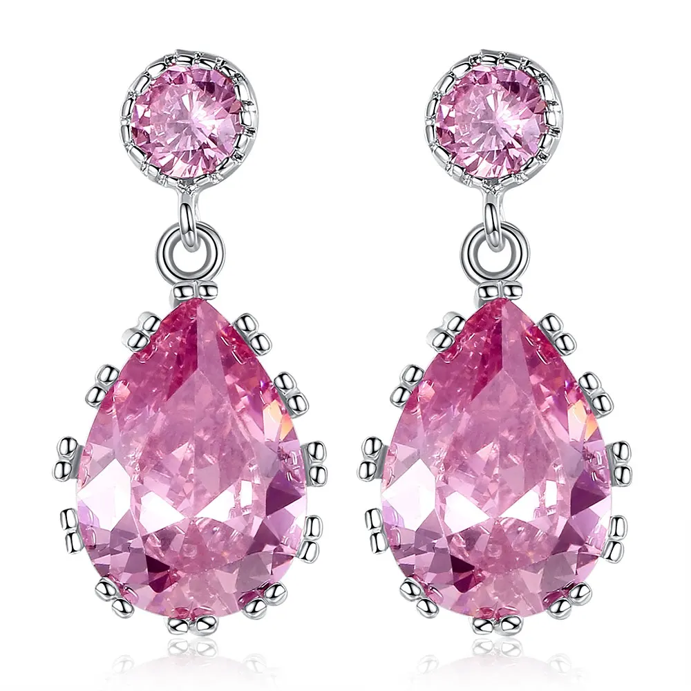 Beiver 2 цвета Модные CZ, висящие Сережки для женщин серебряные свадебные Femme Bijoux - Окраска металла: Pink