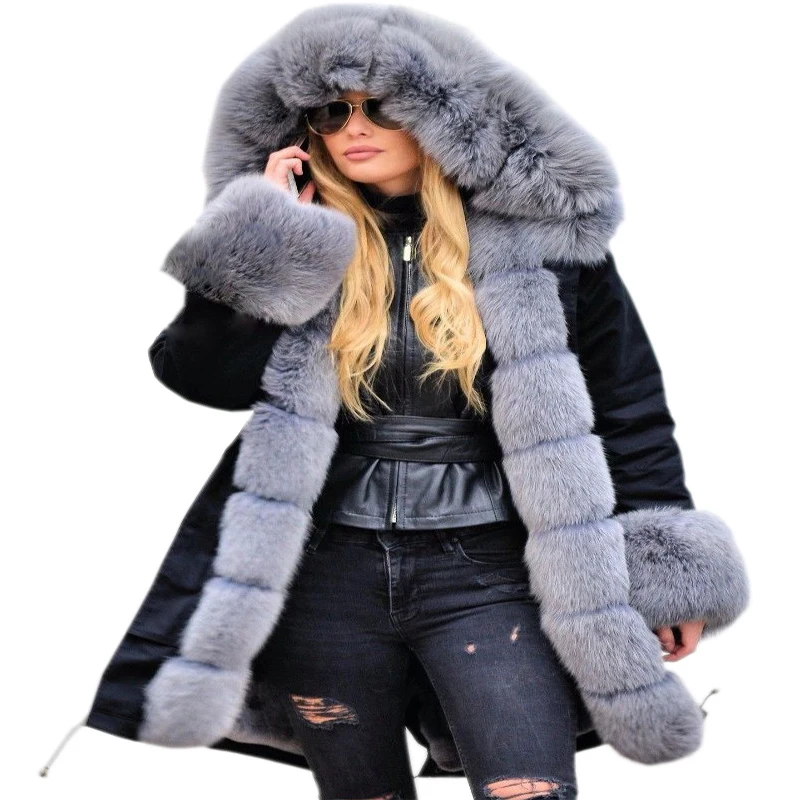 Roiii Winter 2018 Long Warm Parka Jacket Military Female Work Wind-Resistant Thicken Faux Fur Hood Casual Women Fashion Overcoat Coats