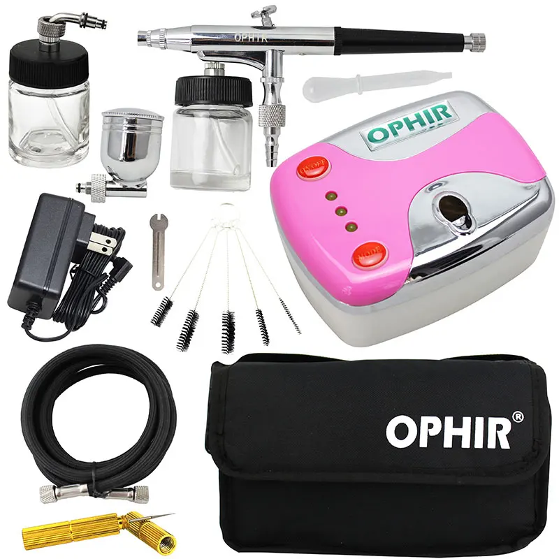 

OPHIR Dual Action Airbrush Kit with Air Compressor & Cleaning Kit & Bag for Cake Decorating Nail Art Model Car Paint _AC002+005