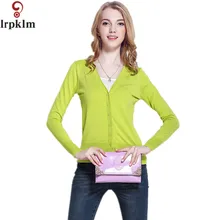 2017 Spring Autumn Wool Sweater V-neck Knit Jacket Cardigan Women Long Sleeve Pure Color Casual Crochet Blouse Tops LZ259