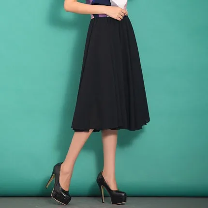 Женские Универсальные Длинные черные шифоновая юбка лето большой плюс Размеры XXS-6XL линия плиссированные юбки для женщин