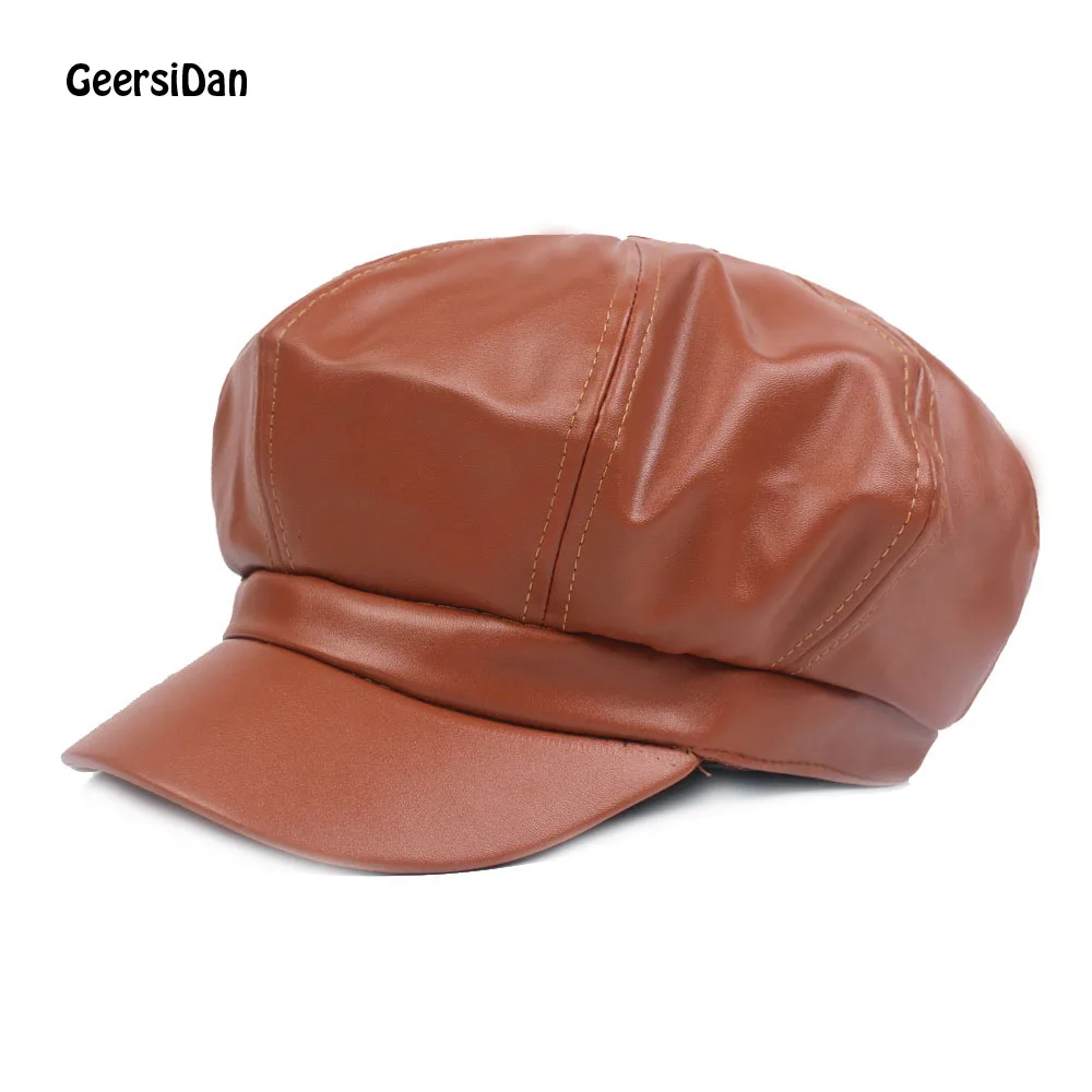 GEERSIDAN новые модные мужские ПУ кожаный берет шляпа Повседневная плоская кепка для