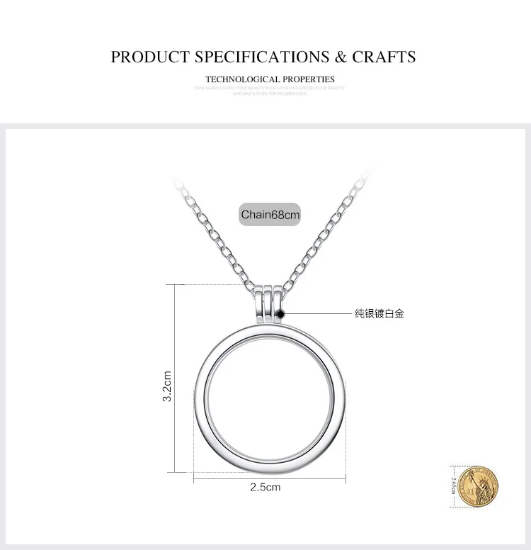 Память Подлинный экземпляр ожерелья с кулоном 925 пробы серебро Средний плавающий медальон ожерелье s& кулоны ювелирные изделия делая аксессуары