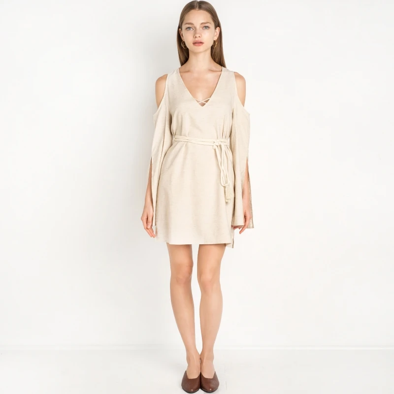 HDY-Haoduoyi-2017-Fashion-Knitted-Mini-Dress-Women-Cold-Shoulder-Female-A-line-Drees-Sweet-Solid (3)