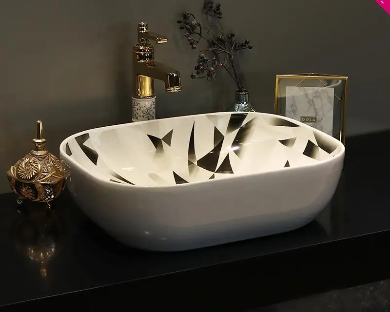 Ручная работа в европейском стиле керамическая раковина для ванной комнаты бассейна ванная комната прямоугольная раковина умывальник белого цвета - Цвет: only sink