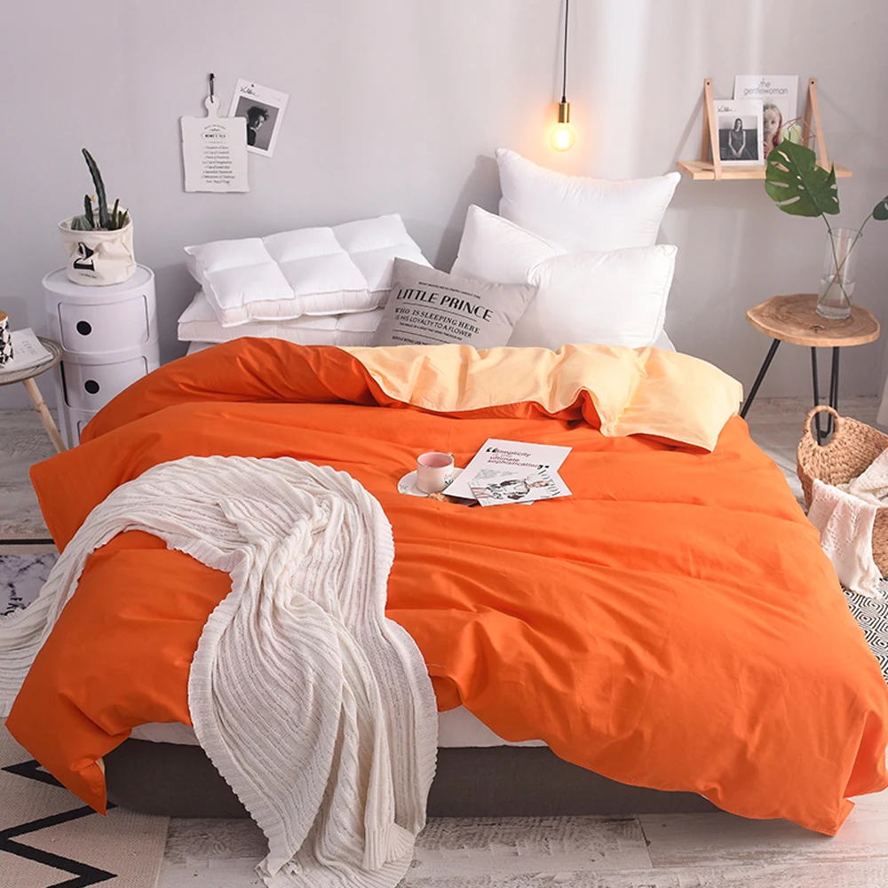 

Papa&Mima Solid color Orange and apricot Duvet Cover 100% cotton king queen full twin size