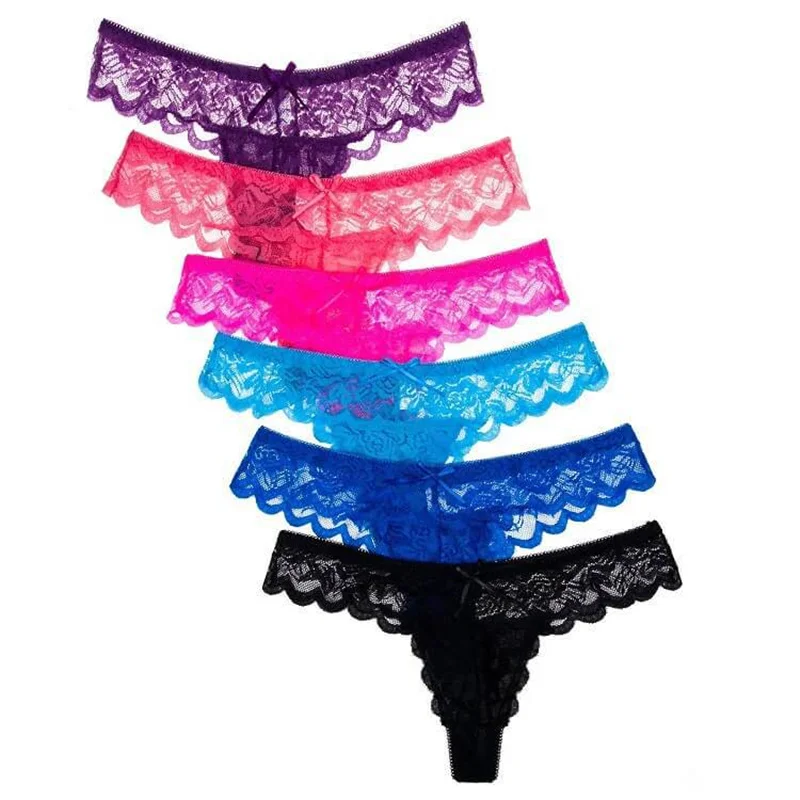 6pcs/lot Full Lace Women Sexy G String Transparent Briefs For Underwear