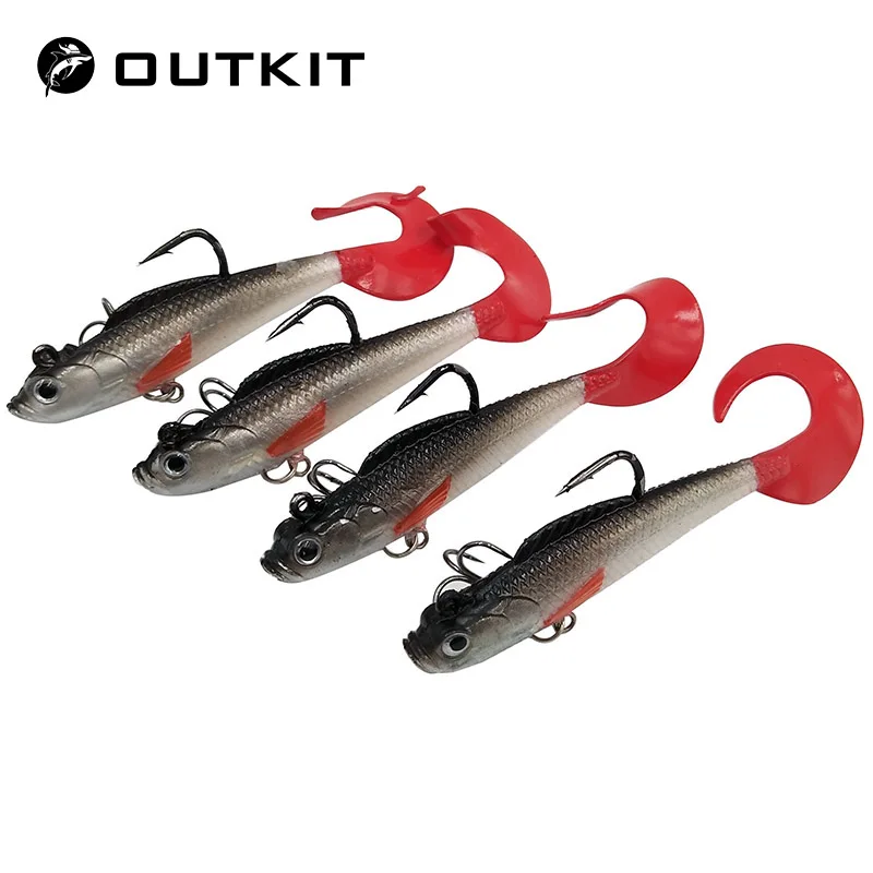 OUTKIT 4PCS/Lot Red Tail Fishing Soft Lure Jig Replica Fish Lure Baits
