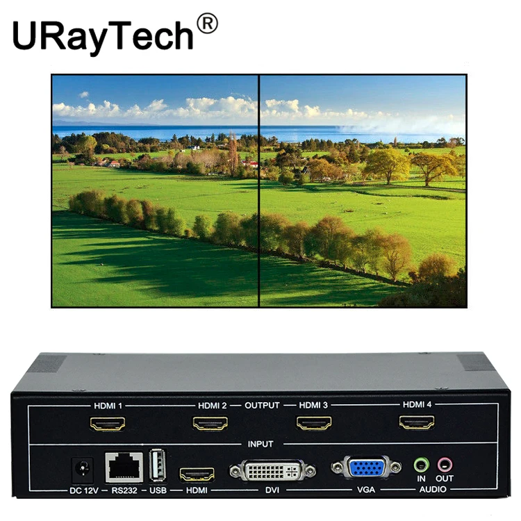 4 канала видео настенный контроль Лер 2x2 1x3 1x2 HDMI DVI VGA USB видео процессор ТВ Сращивание коробка с RS232 управление
