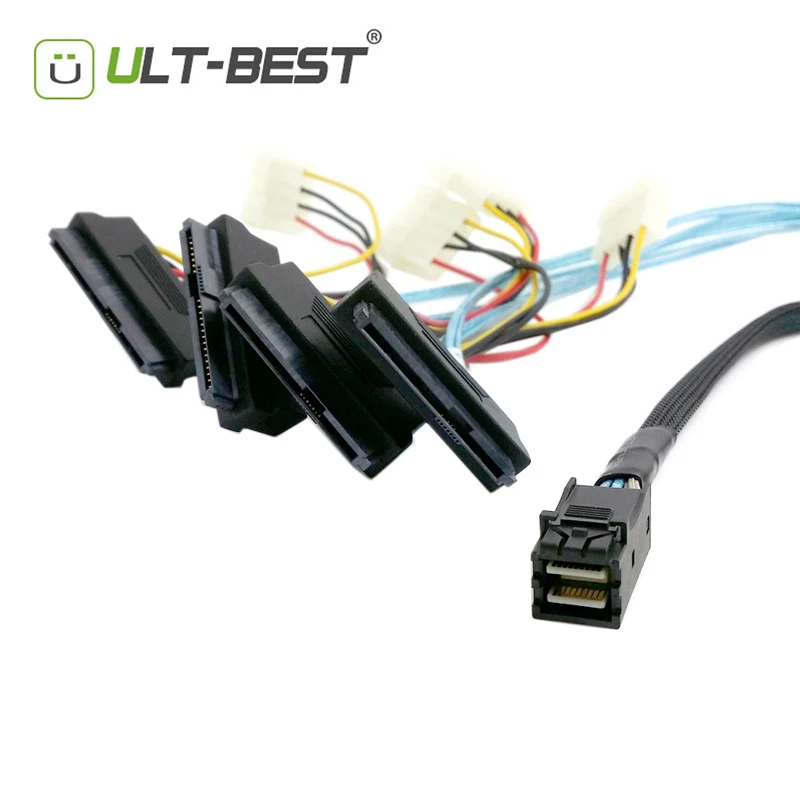 ULT BEST Mini SAS HD SFF 8643 to 4xSAS 29 Pin Female(SFF 8482) Разъемы с кабелем SATA Power Molex 1 м|connector game|connector