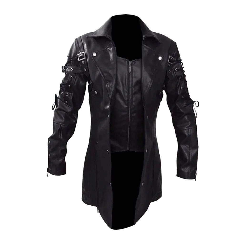 

2019 Hot Sale Men Vintage PU Leather Jacket Biker Motorcycle Zipper Long Sleeve Retro Punk Jackets Top Blouses Clothing Coats #6