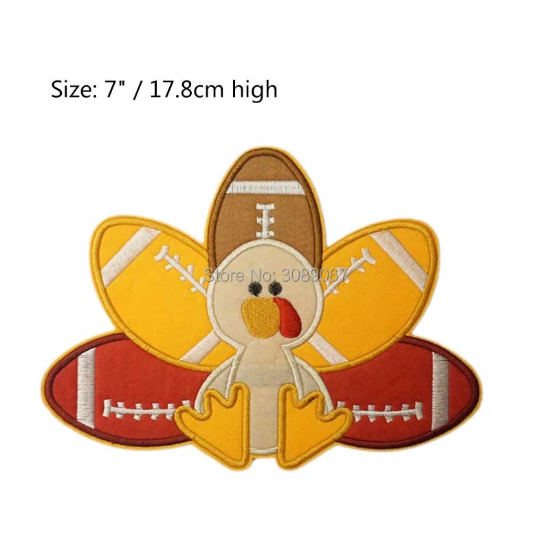 

7" Large Turkey Football Player Thanksgiving Applique Embroideried Uniform Cartoon Costume Cosplay Embroidered iron on patch