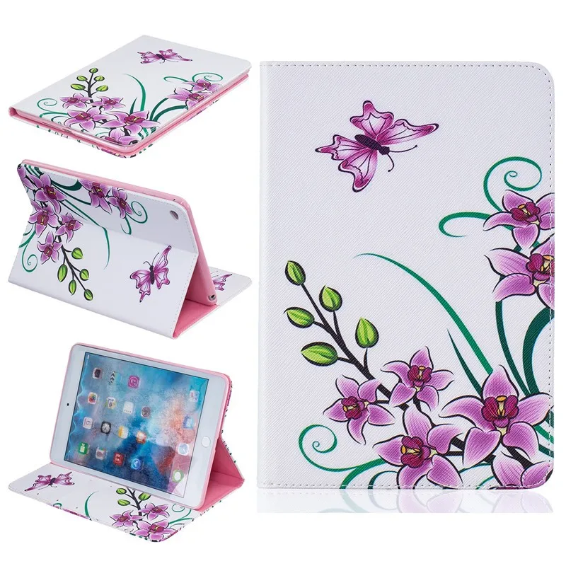 Cute Bear Pig Wallet Case For  Ipad Mini 4 Case Kids Beautiful Butterfly Flower PU Leather Stand Pocket Tablet Cover Case 7 (75)