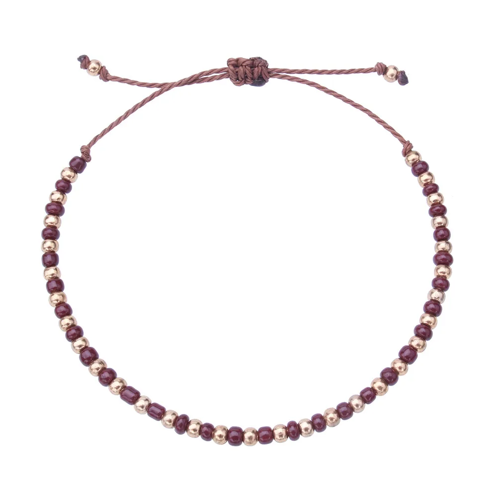 

brown purple glass seed bead bracelet waterproof waxed thread slipknot adjustable brass bead surf friendship bracelet for woman