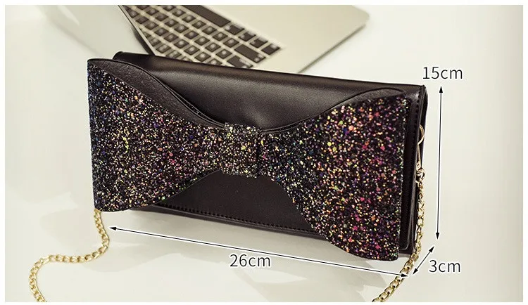 Fashion Bow Women clutch Sparkling luxury lady evening bags chain messenger bag for female Shoulder bag Women's Clutches  (13)