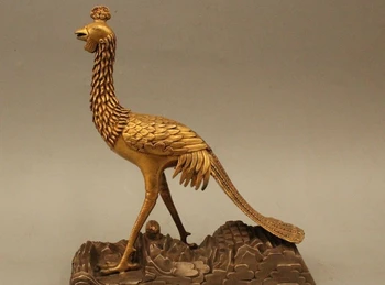 

9" Lucky Chinese China Dynasty Palace Bronze 24K Gold Phoenix Zun Juno Bird