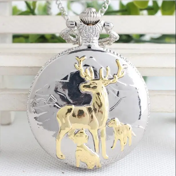 new-quartz-silver-and-gold-deer-steampunk-fashion-quartz-pendant-flip-clock-necklace-pocket-watches-gift