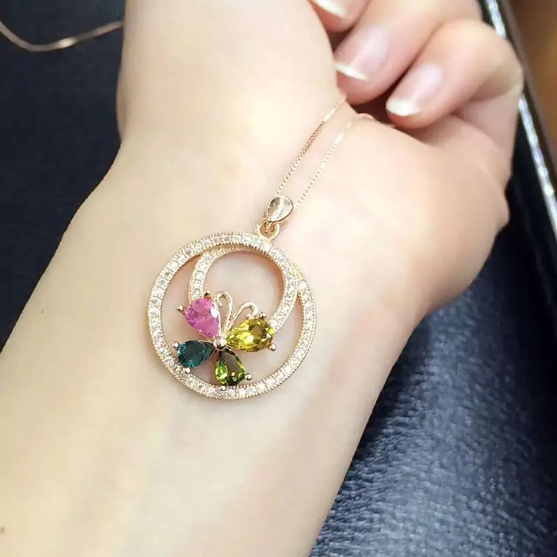 

2017 Qi Xuan_Tourmaline Stone Butterfly Pendant Necklaces_Tourmaline Necklaces_Quality Guaranteed_Manufacturer Directly Sale