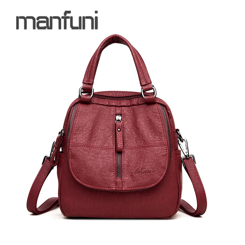 

PU Leather Backpack Woman Fashion Double Zipper Backbag Female Hand bag Plecak Multifunctio Shoulder Bag Backpack Rucksack Women