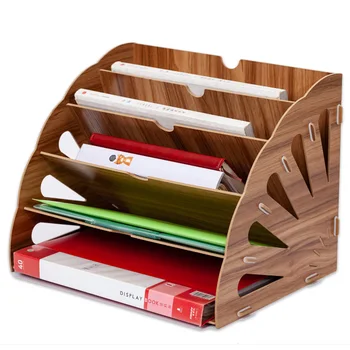 

Wooden Color Office Desk Organizer DIY Document File Cabinet Multifunction Desk Accessories Storage Magazine Book Desk Shelf